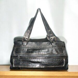 Carla Mancini Purse Women Black Leather Croc Embossed Satchel Top Handle Handbag